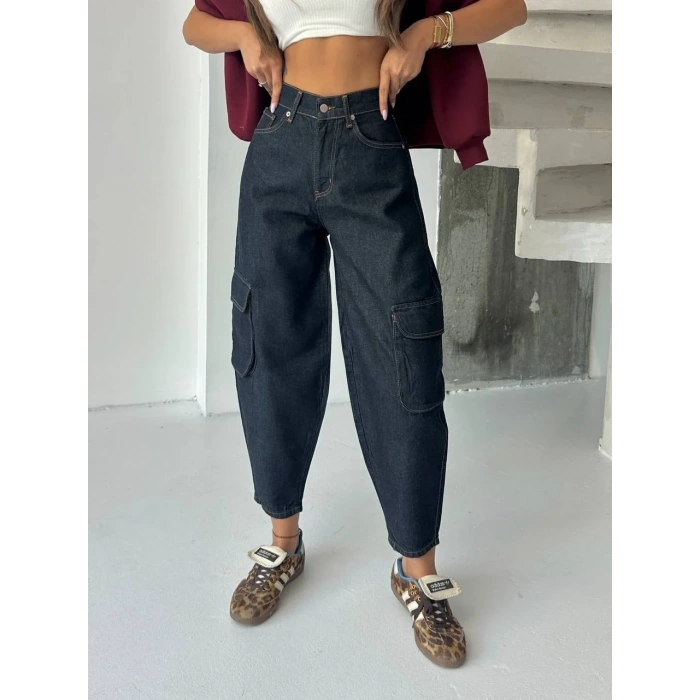Lacivert Kargo Cep Balon Jean Pantolon