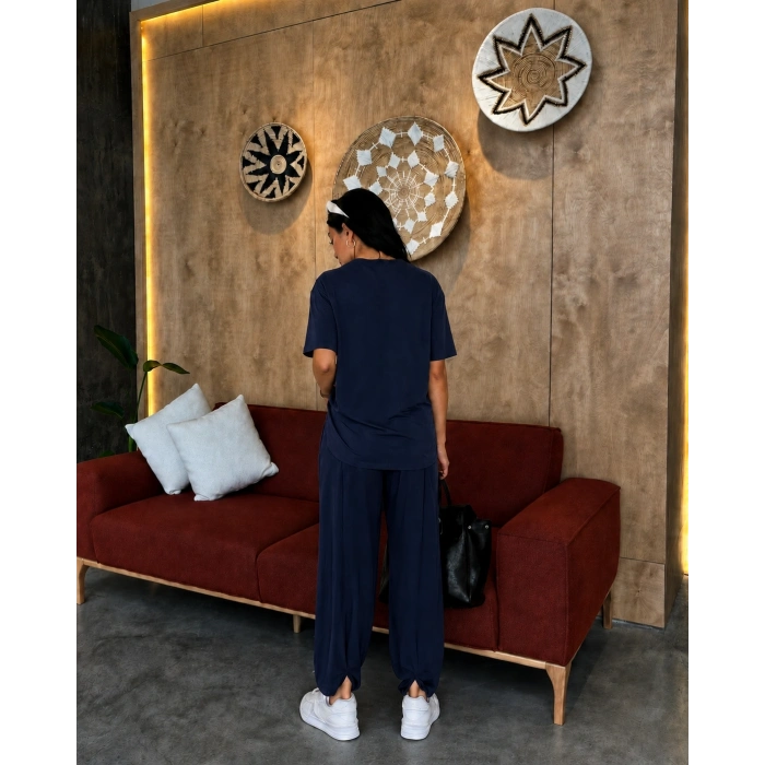 Lacivert Oysho Modal Kumaş Şalvar İkili Takım
