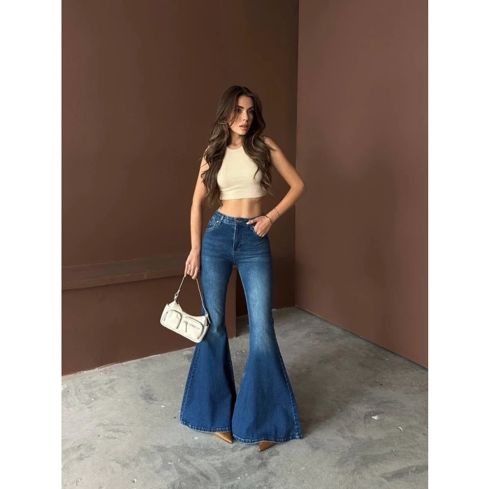 Mavi İspanyol Paça Likralı Kot Pantolon