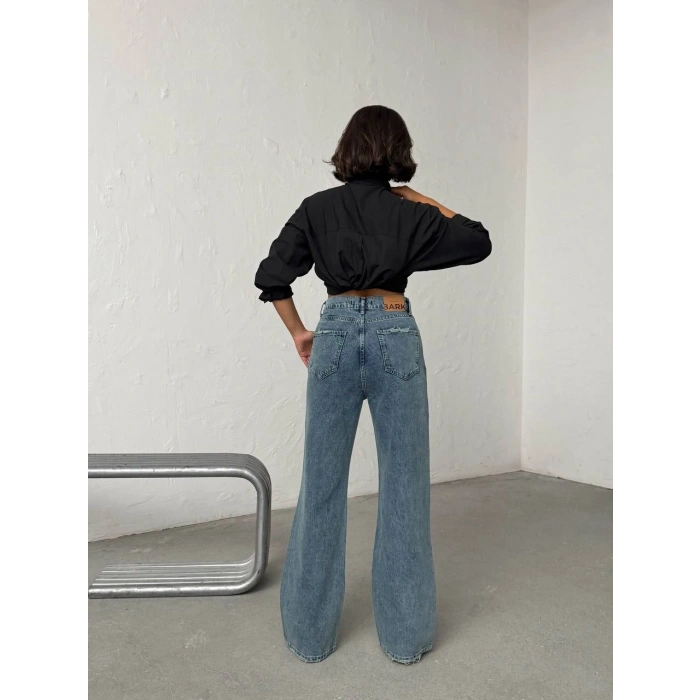 Mavi Wide Leg Yüksek Bel Jean Pantolon