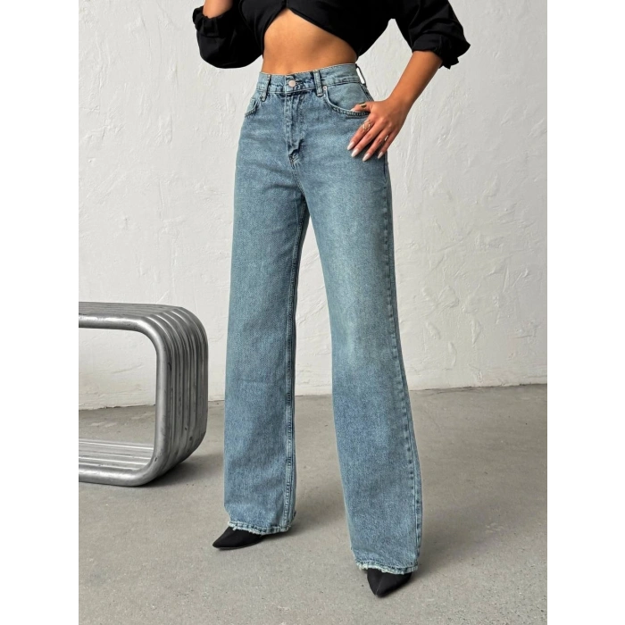 Mavi Wide Leg Yüksek Bel Jean Pantolon