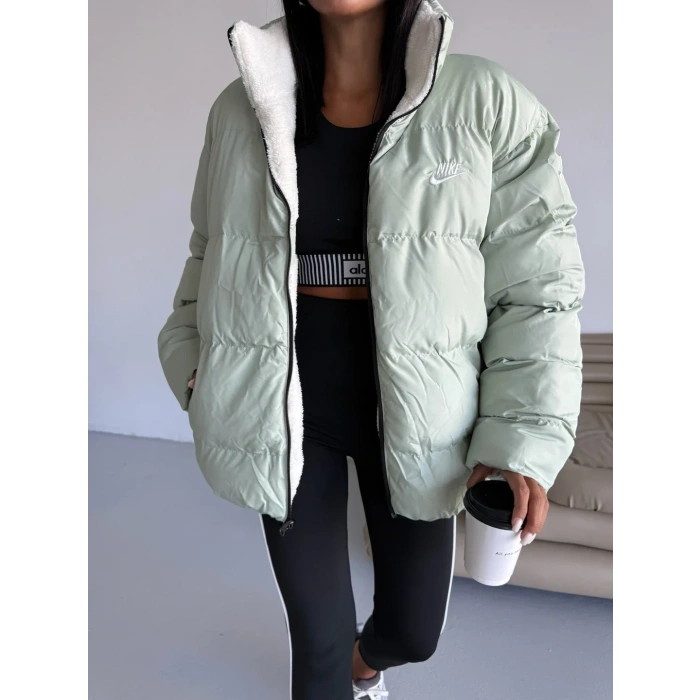 Mint Yeşil Nk Oversize Unisex Çift Taraflı Mont