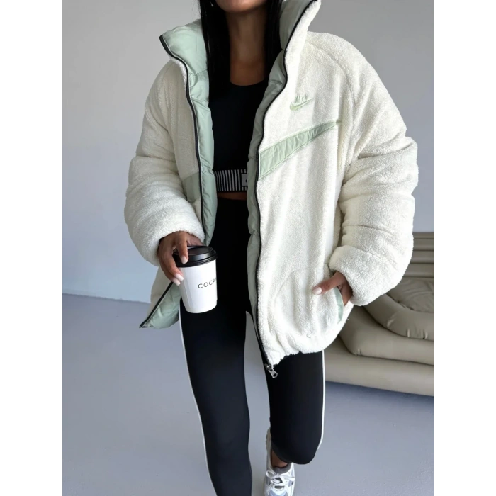 Mint Yeşil Nk Oversize Unisex Çift Taraflı Mont