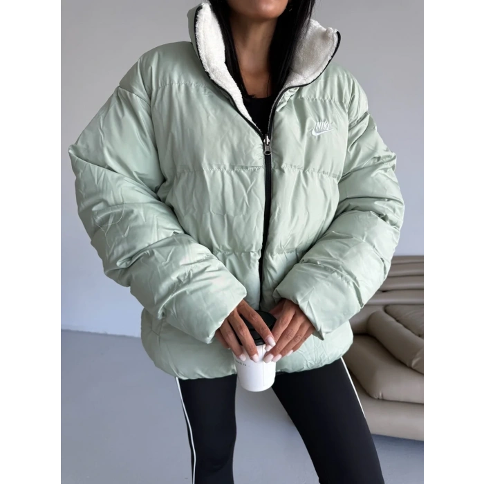 Mint Yeşil Nk Oversize Unisex Çift Taraflı Mont