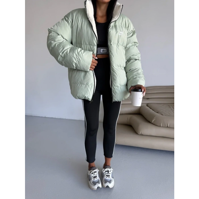 Mint Yeşil Nk Oversize Unisex Çift Taraflı Mont