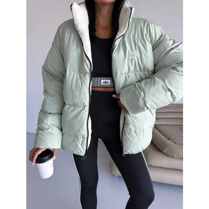 Mint Yeşil Nk Oversize Unisex Çift Taraflı Mont