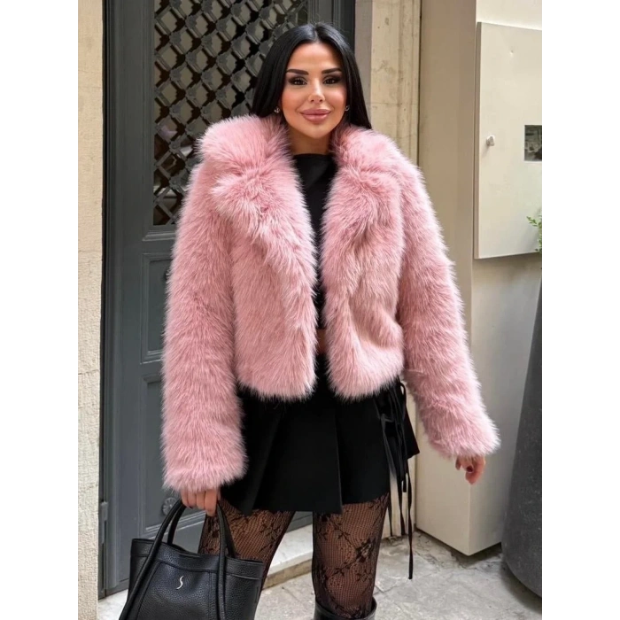 Pembe Ceket Yaka Kısa İthal Kürk