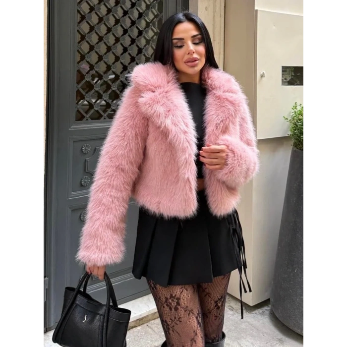 Pembe Ceket Yaka Kısa İthal Kürk