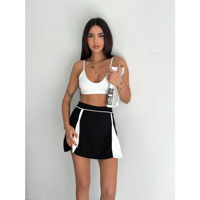 Siyah Çift Renk Modal Şort Etek
