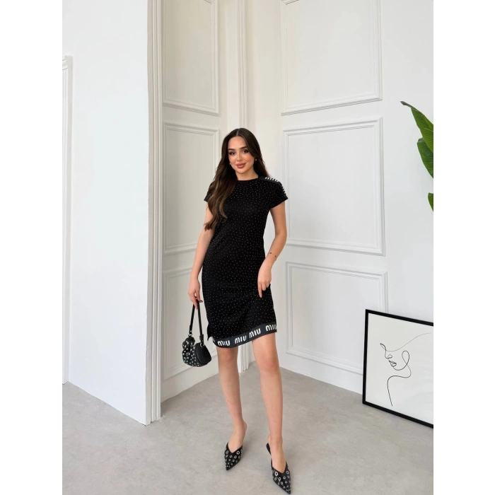 Siyah Miu Miu Taşlı Elbise