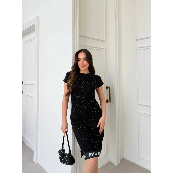 Siyah Miu Miu Taşlı Elbise