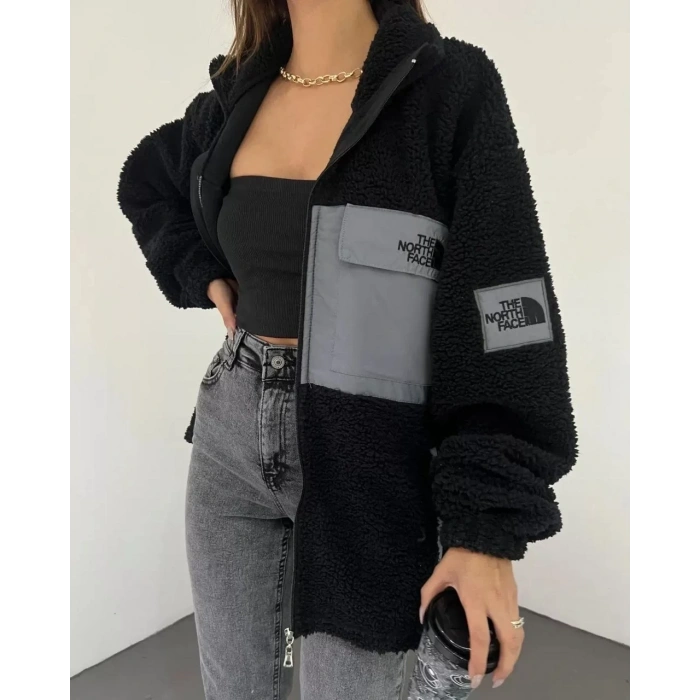 Siyah Nf Oversize Unisex Kıvırcık Kürklü Ceket