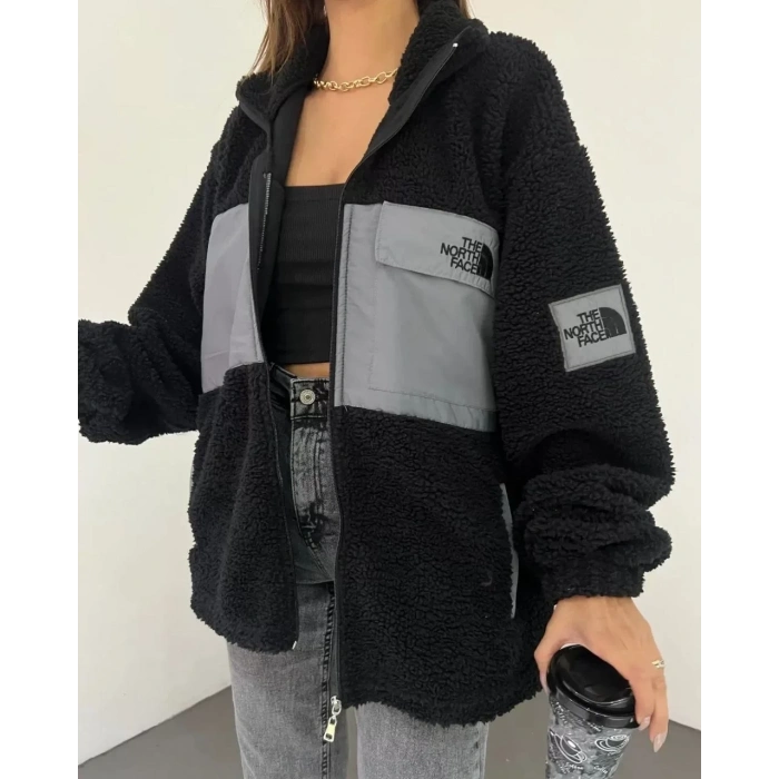 Siyah Nf Oversize Unisex Kıvırcık Kürklü Ceket