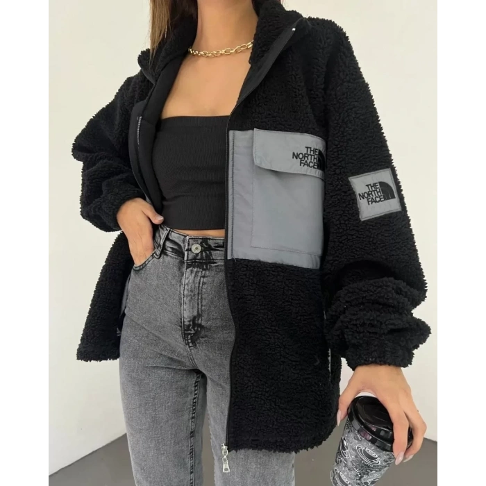 Siyah Nf Oversize Unisex Kıvırcık Kürklü Ceket