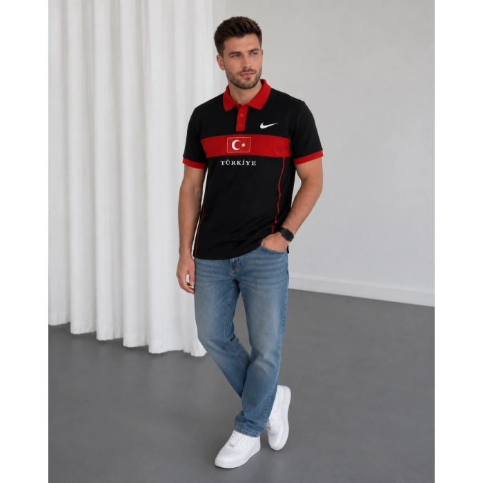 Siyah Türkiye Polo Yaka Unisex Oversize Tshirt