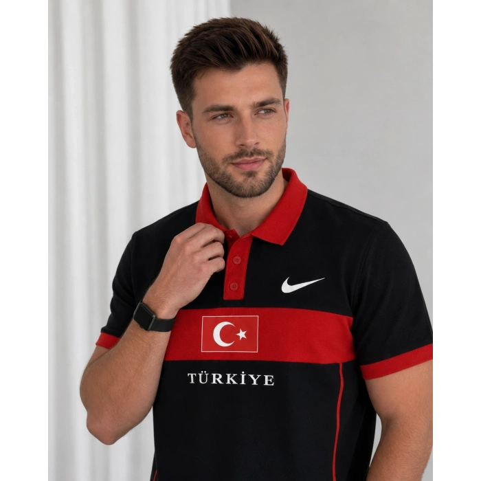 Siyah Türkiye Polo Yaka Unisex Oversize Tshirt