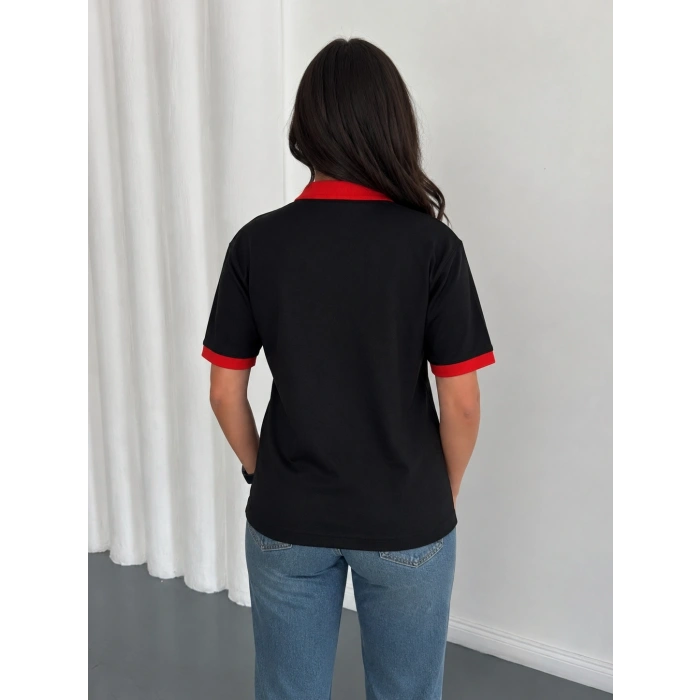 Siyah Türkiye Polo Yaka Unisex Oversize Tshirt