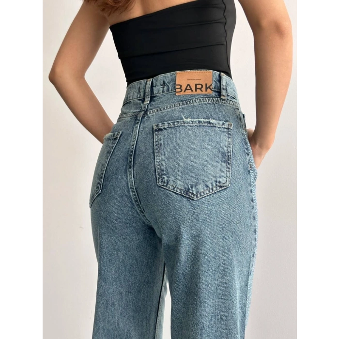 Taş Detaylı Yüksek Bel Wide Leg Jean Pantolon