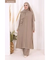 8001-1 Biyeli Pantolonlu Tunik Takım  Şal Vizon