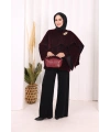 Atkı Detay Leoparlı Panço 70061-1 Bordo