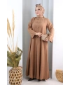 Bağlama Detaylı Elbise 7009 Taba