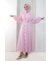 Balon Kollu Düğmeli Elbise 7098 Pembe
