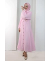 Balon Kollu Düğmeli Elbise 7098 Pembe