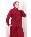 Belden Bağlamalı Bluz Etek Takım 8703 Bordo