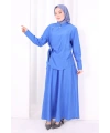 Belden Bağlamalı Bluz Etek Takım 8703 Saks