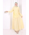 Belden Bağlamalı Bluz Etek Takım 8703 Sarı
