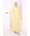 Belden Bağlamalı Bluz Etek Takım 8703 Sarı