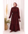 Belden Lastikli Boydan Düğmeli Elbise 6062 Bordo
