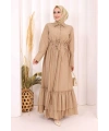 Belden Lastikli Boydan Düğmeli Elbise 6062 Camel