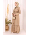 Belden Lastikli Boydan Düğmeli Elbise 6062 Camel
