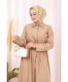Belden Lastikli Boydan Düğmeli Elbise 6062 Camel