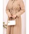 Belden Lastikli Boydan Düğmeli Elbise 6062 Camel