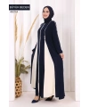 Biyeli Fermuarlı Ferace 7050-1 Lacivert