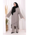 Biyeli Uzun Tunik Pantolon Takım 8005 Gri