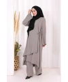 Biyeli Uzun Tunik Pantolon Takım 8005 Gri