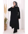 Biyeli Uzun Tunik Pantolon Takım 8005 Siyah