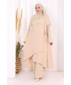 Biyeli Uzun Tunik Pantolon Takım 8005 Taş