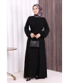 Boydan Düğmeli Ferace 6056 Siyah