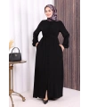 Boydan Düğmeli Ferace 6056 Siyah