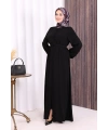 Boydan Düğmeli Ferace 6056 Siyah