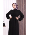 Boydan Düğmeli Ferace 6056 Siyah