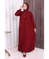 Boydan Düğmeli Taş İşleme Detaylı Ferace 7903 Bordo