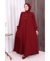 Boydan Düğmeli Taş İşleme Detaylı Ferace 7903 Bordo