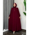 Boydan Düğmeli Taş İşleme Detaylı Ferace 7903 Bordo