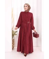 Broş Detaylı Boydan Düğmeli Elbise 7059 Bordo