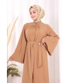 Broş Detaylı Tulumlu Takım 8016 Taba